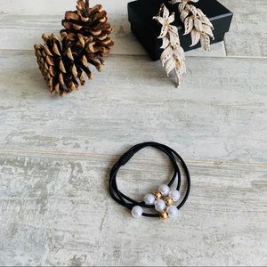 Zara 2pcs Elastic Black Hair Band With 3 Layered Fa Pearl